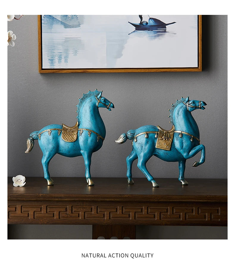 Blue Resin Horse Sculpture Decor