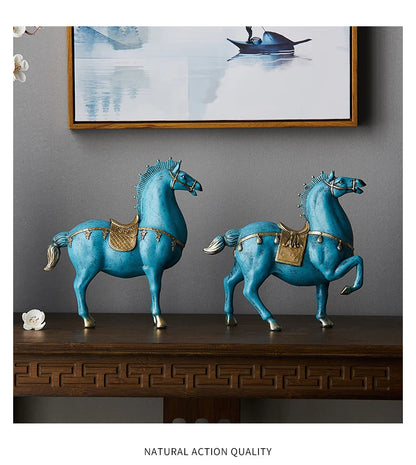 Blue Resin Horse Sculpture Decor