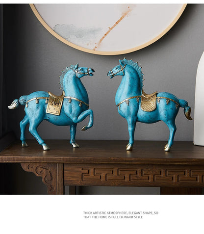 Blue Resin Horse Sculpture Decor