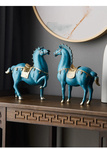 Blue Resin Horse Sculpture Decor