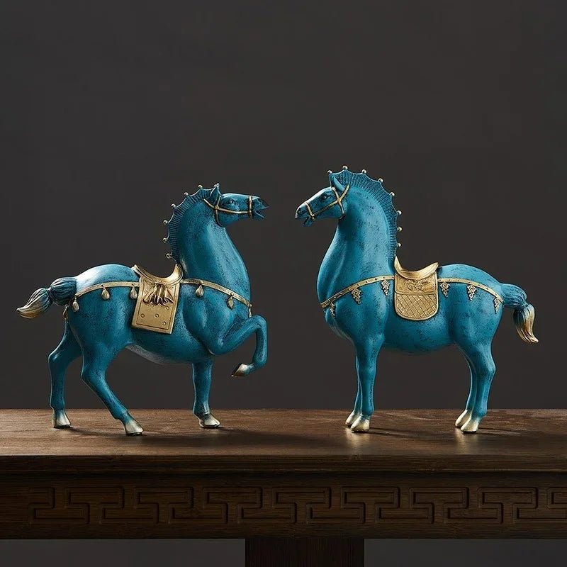 Blue Resin Horse Sculpture Decor