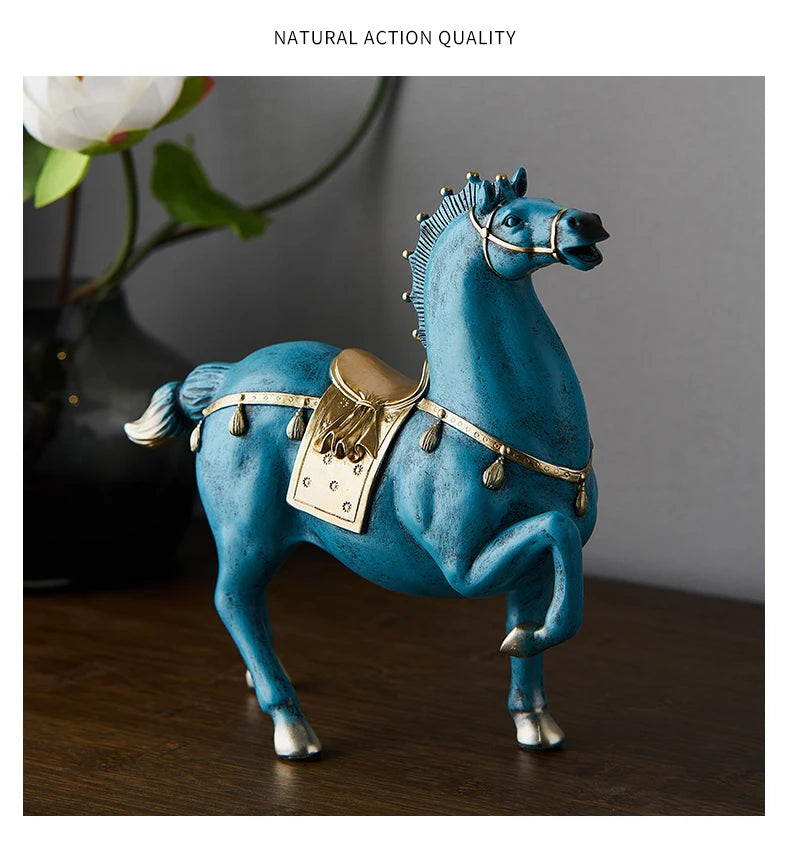 Blue Resin Horse Sculpture Decor