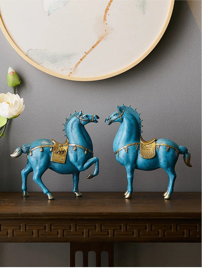 Blue Resin Horse Sculpture Decor