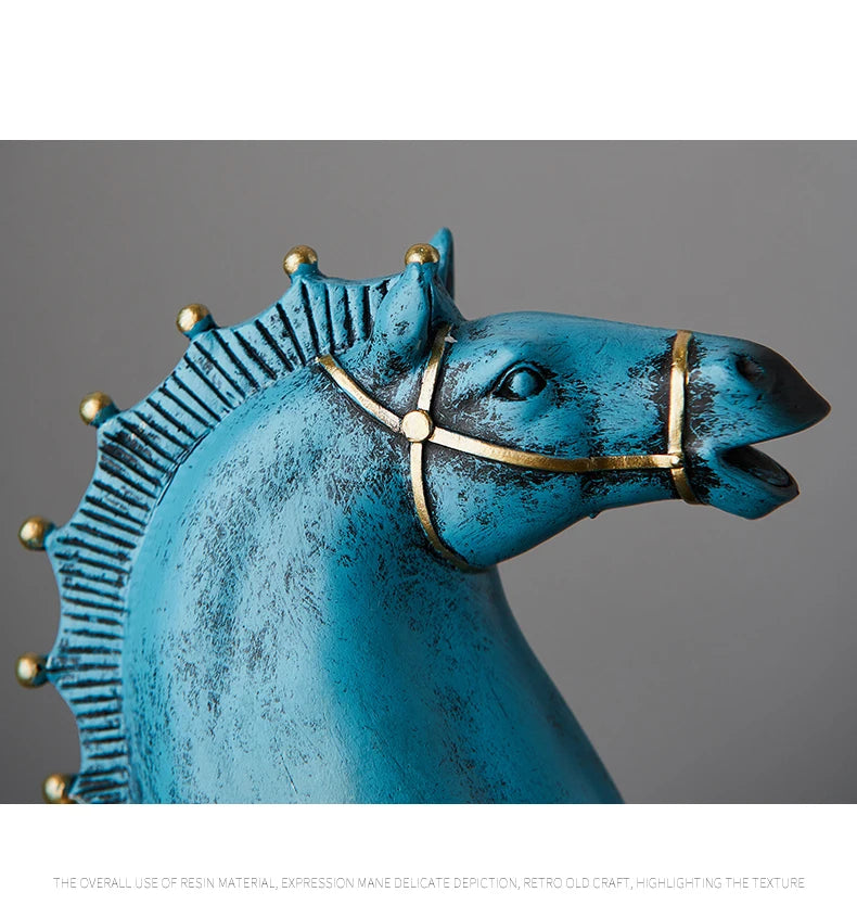 Blue Resin Horse Sculpture Decor