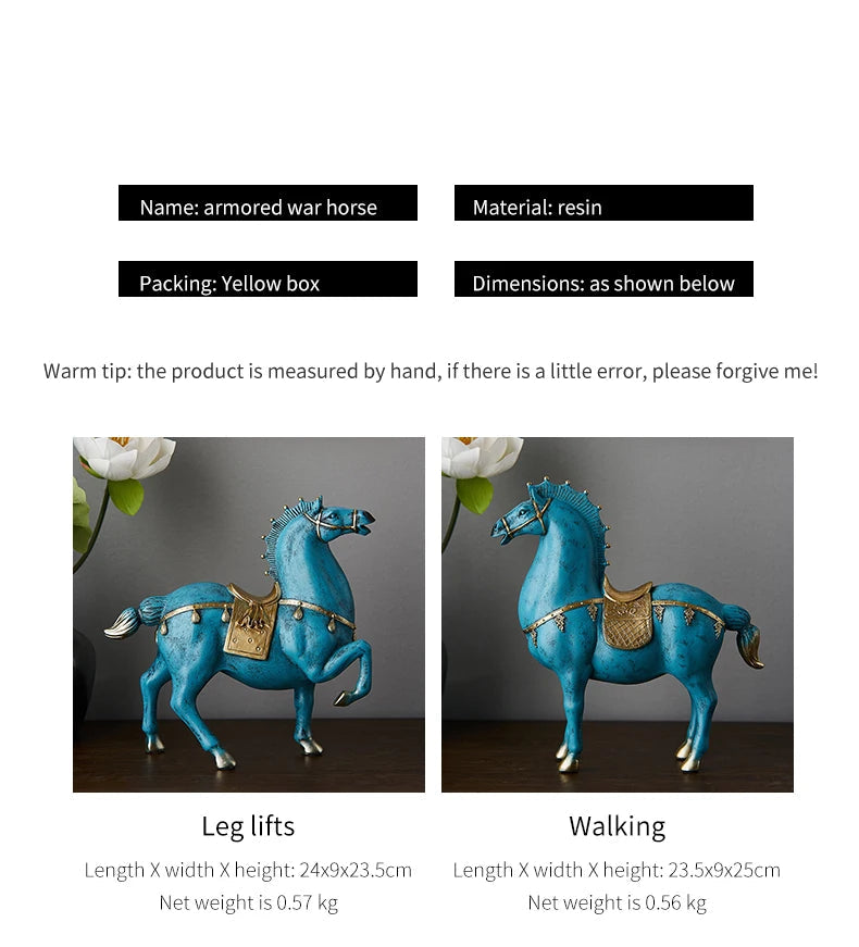 Blue Resin Horse Sculpture Decor