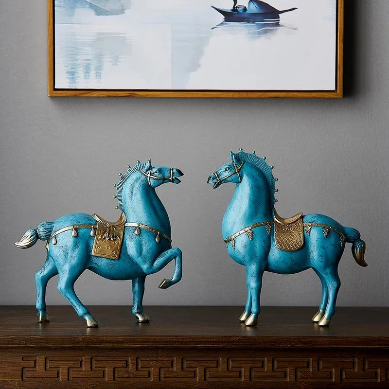 Blue Resin Horse Sculpture Decor