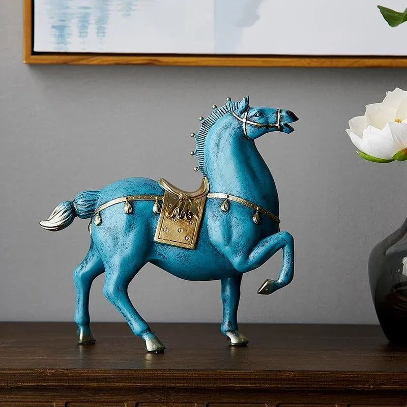 Blue Resin Horse Sculpture Decor