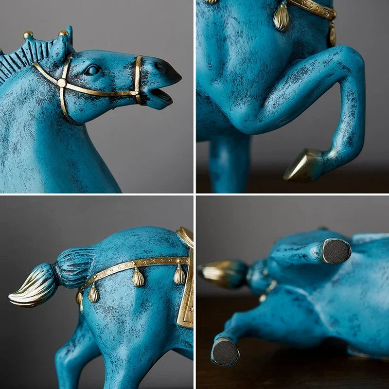 Blue Resin Horse Sculpture Decor