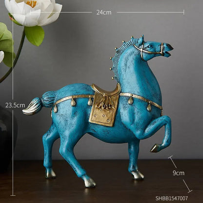 Blue Resin Horse Sculpture Decor