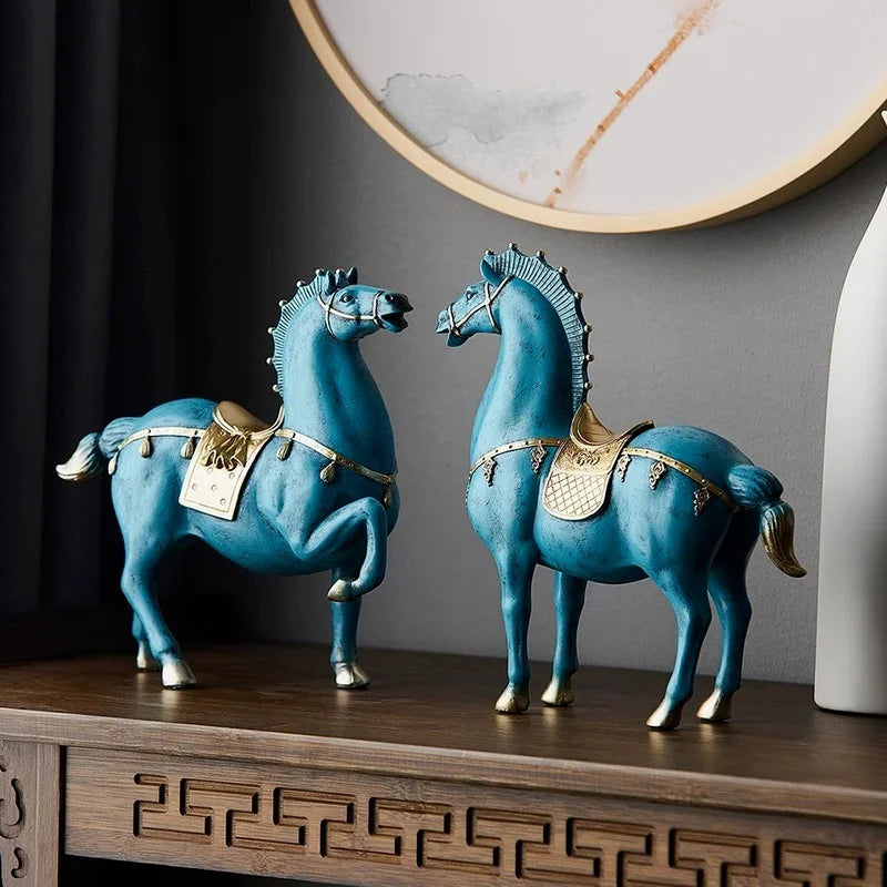 Blue Resin Horse Sculpture Decor