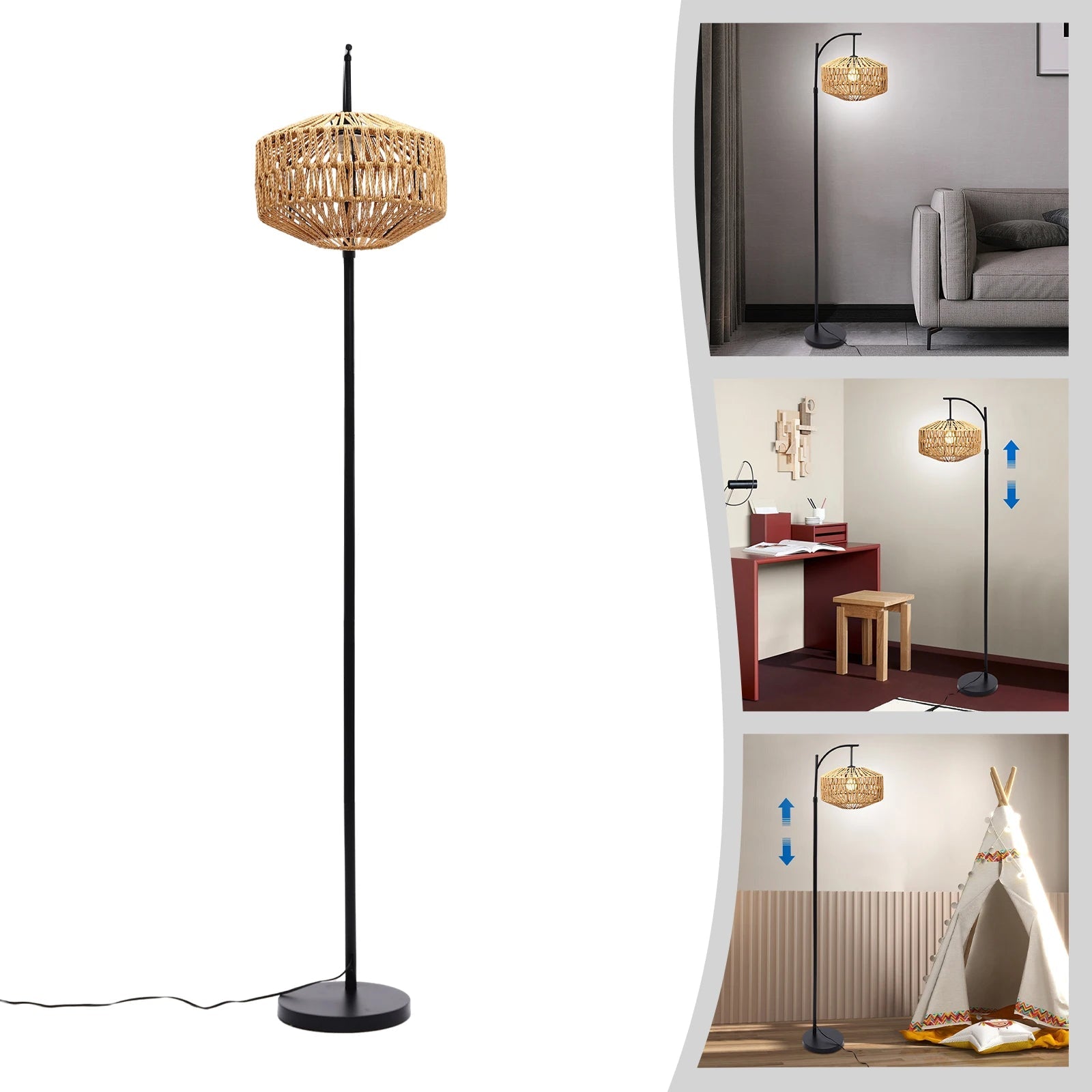 Bohemian Rattan LED Floor Lamp