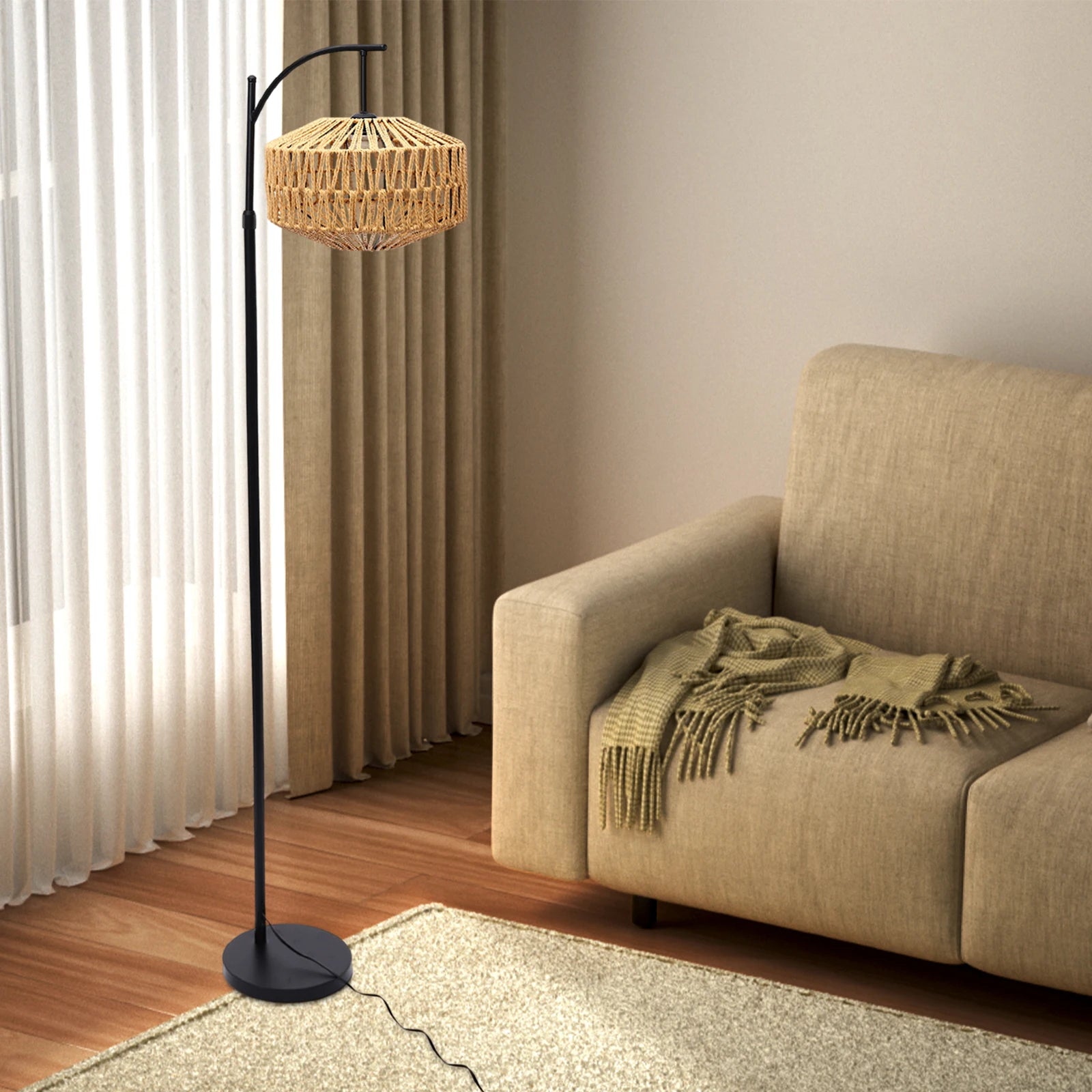 Bohemian Rattan LED Floor Lamp