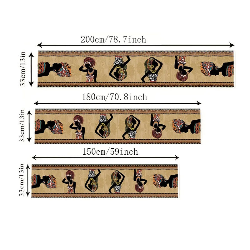 Boho African Woman Linen Table Runner