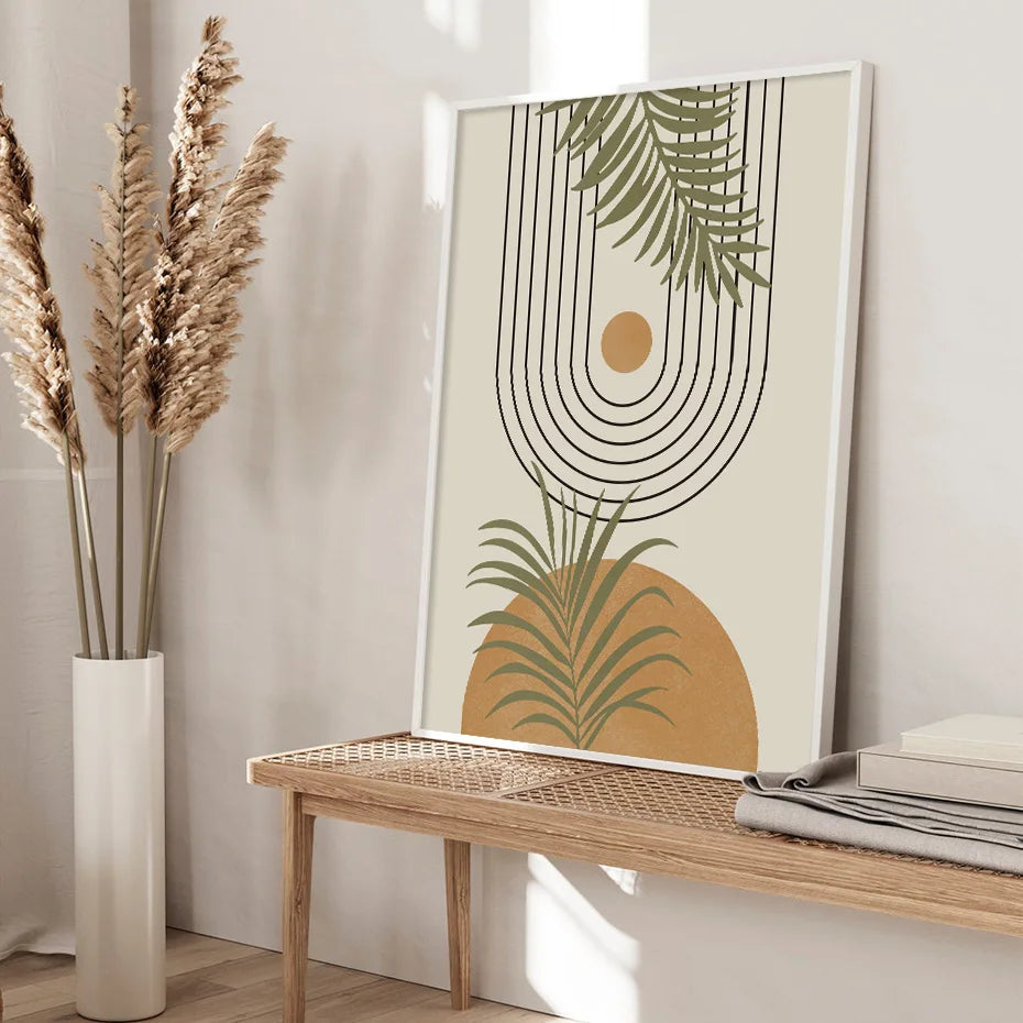 Boho Green Beige Abstract Canvas Art