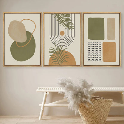 Boho Green Beige Abstract Canvas Art