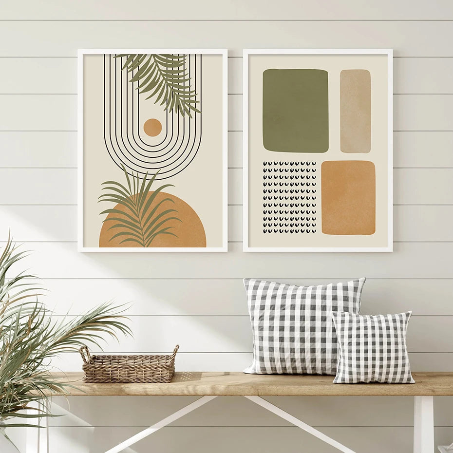 Boho Green Beige Leaf Canvas Print