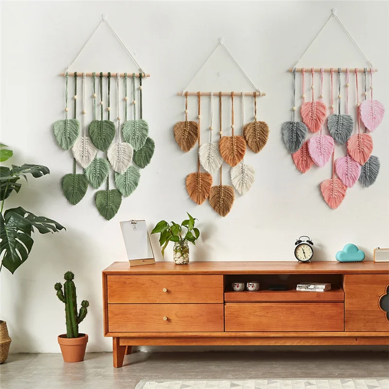 Boho Green Leaf Macrame Wall Hanging