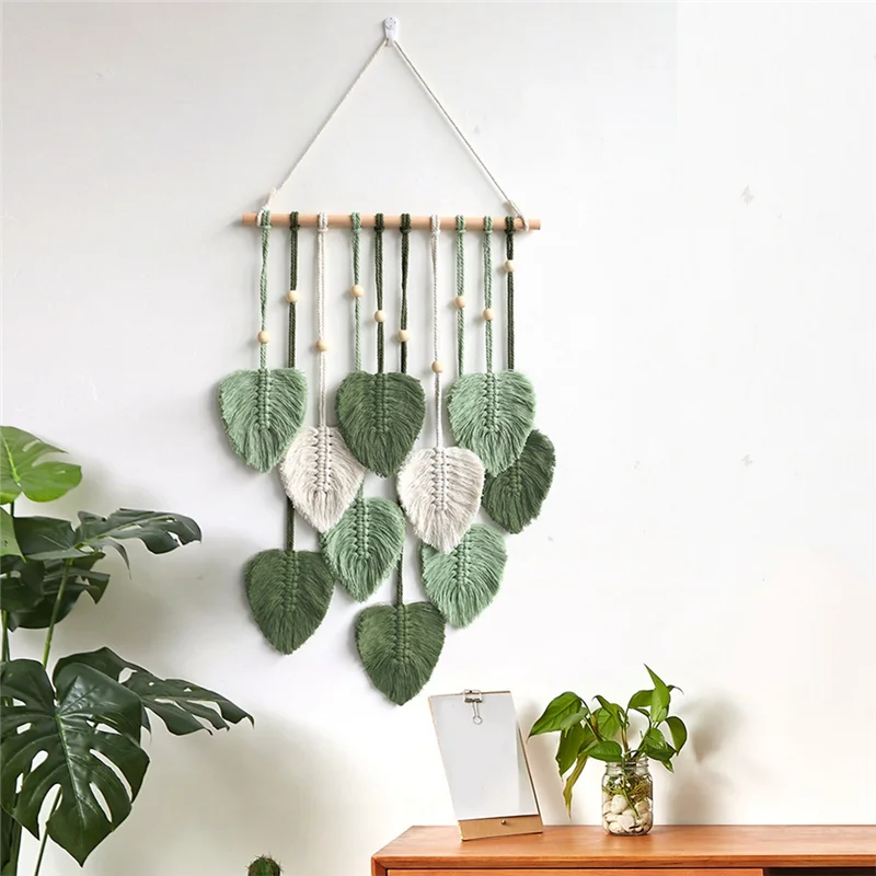 Boho Green Leaf Macrame Wall Hanging