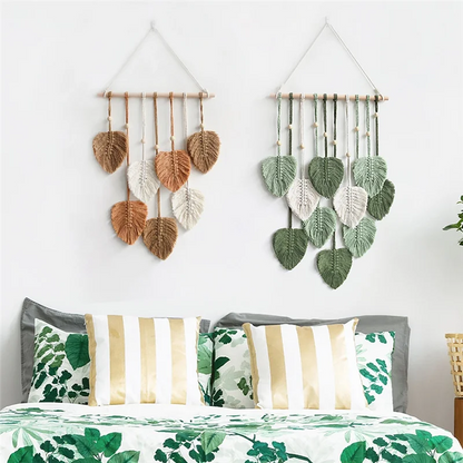 Boho Green Leaf Macrame Wall Hanging