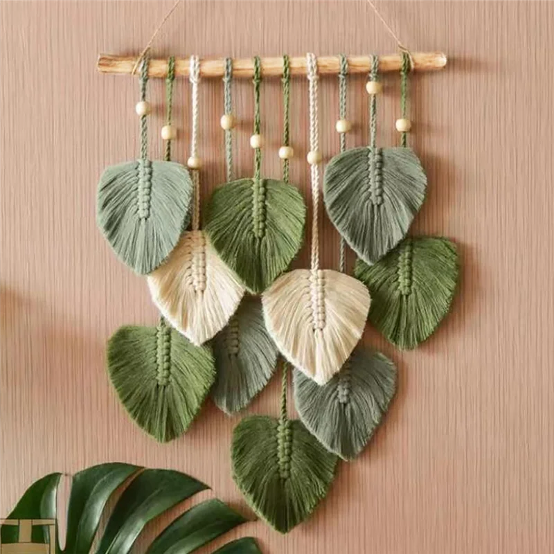 Boho Green Leaf Macrame Wall Hanging