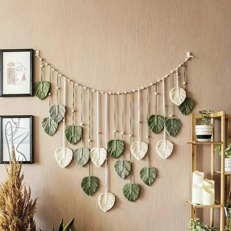 Boho Macrame Leaf Tapestry Wall Art