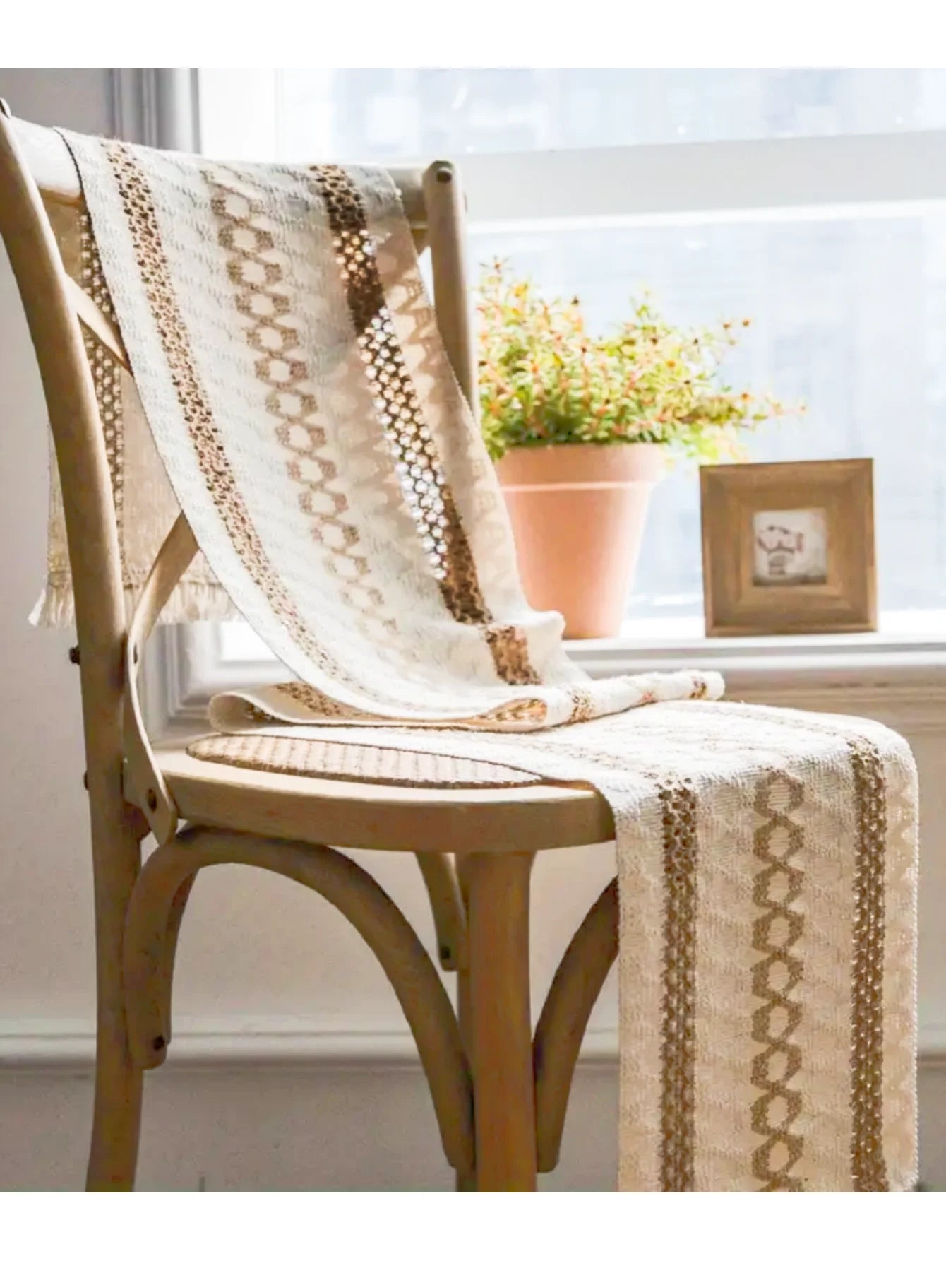 Boho Macramé Table Runner - Cream & Brown