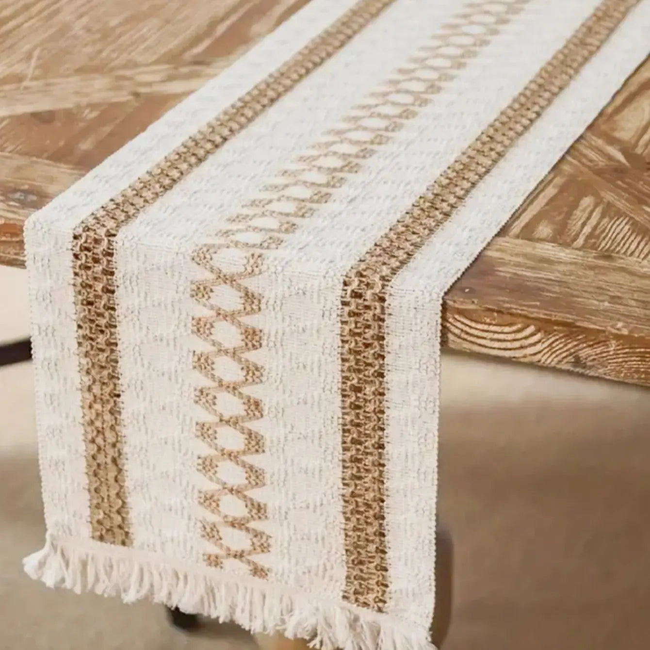 Boho Macramé Table Runner - Cream & Brown