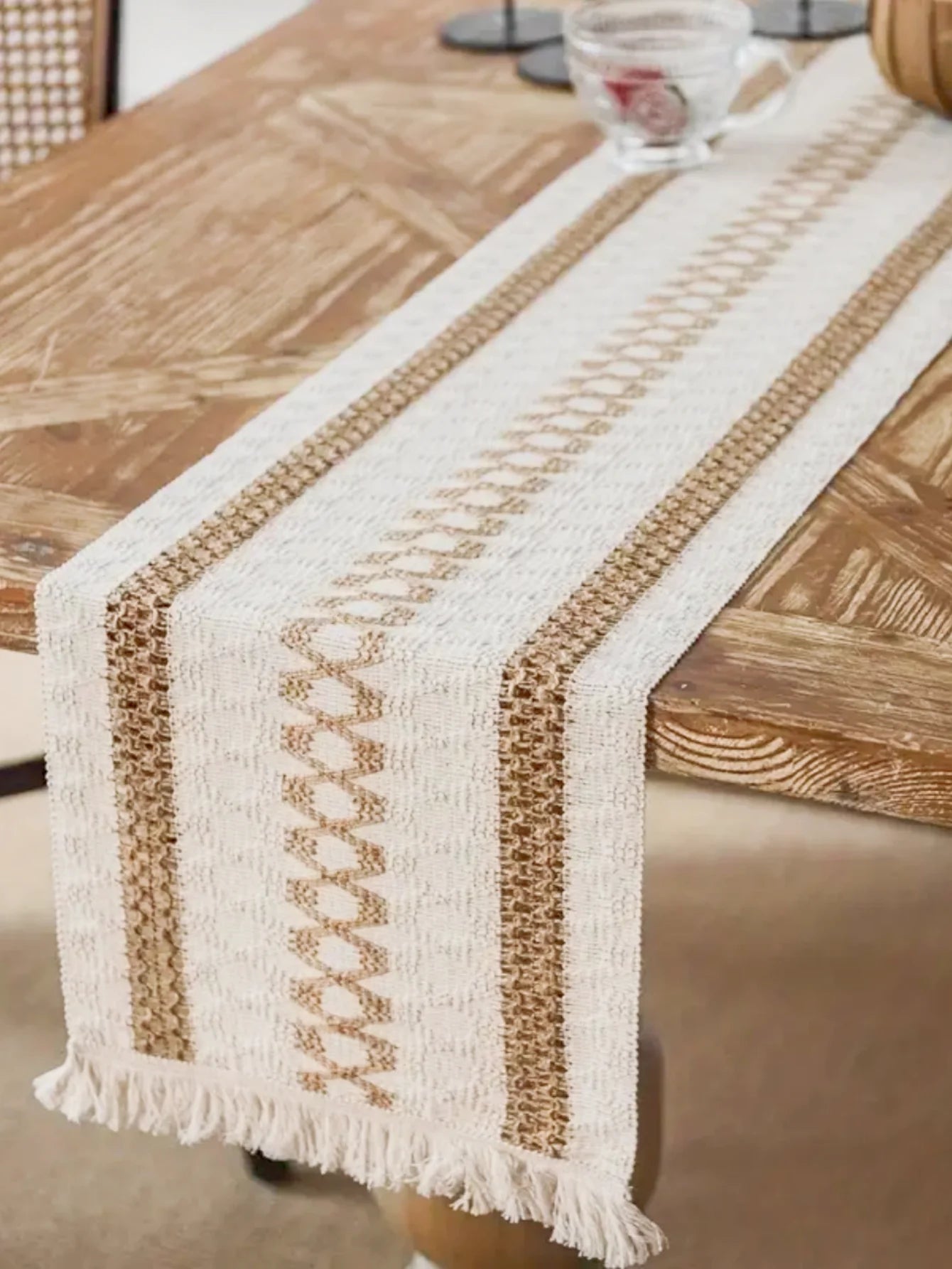 Boho Macramé Table Runner - Cream & Brown