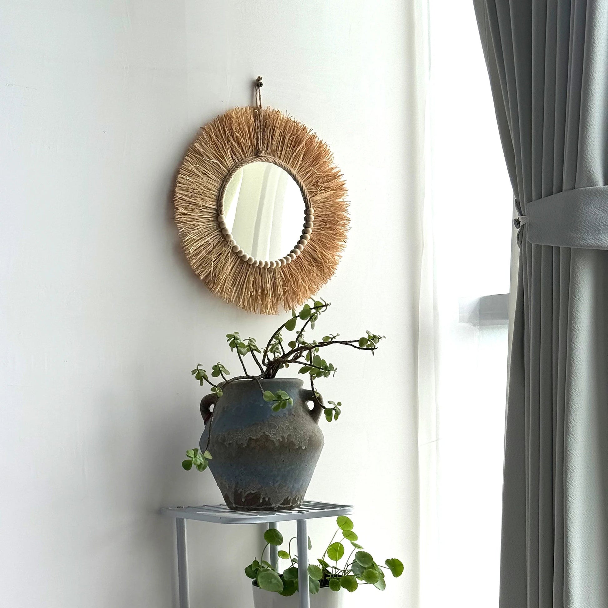 Boho Raffia Mirror Wall Decor