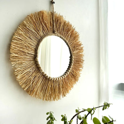 Boho Raffia Mirror Wall Decor