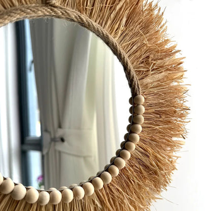 Boho Raffia Mirror Wall Decor