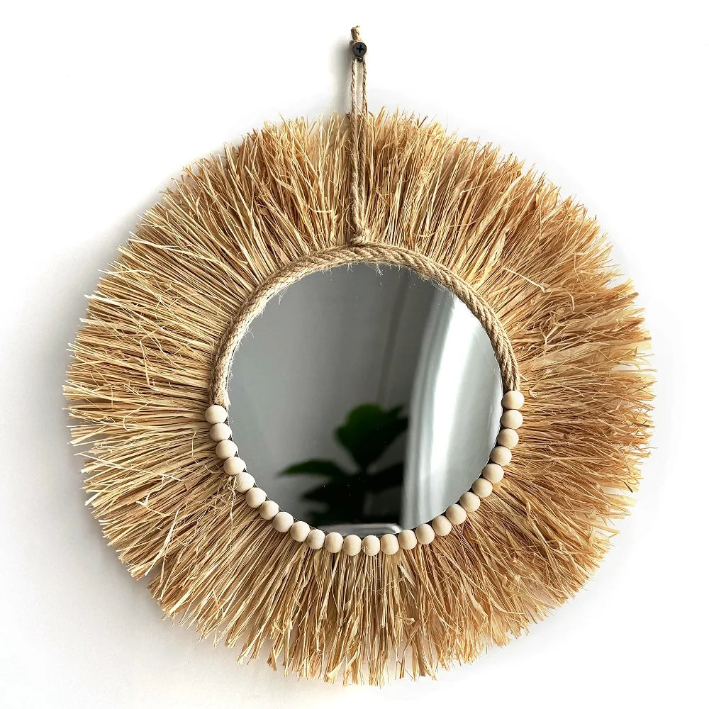 Boho Raffia Mirror Wall Decor