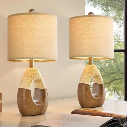 Boho Rattan Table Lamps Set