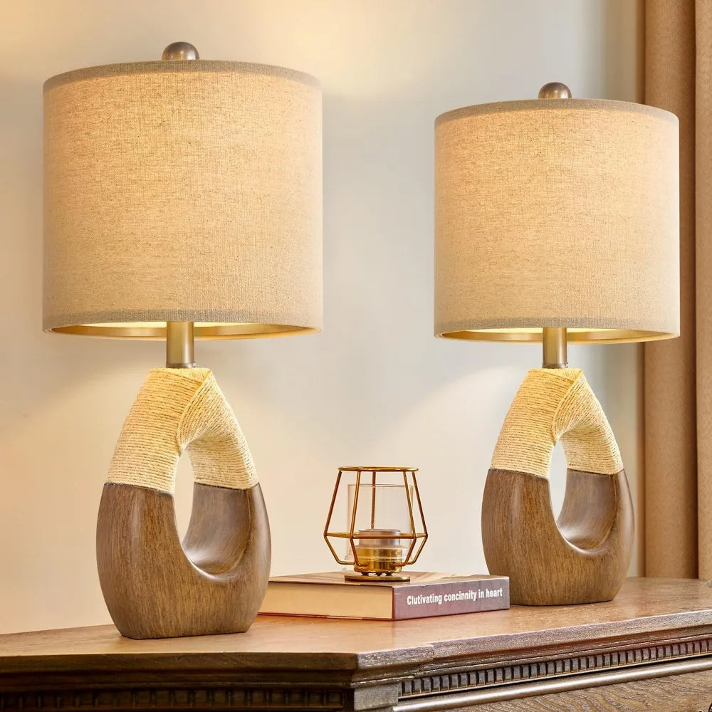 Boho Rattan Table Lamps Set