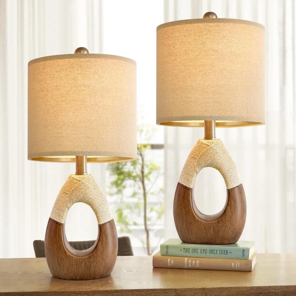 Boho Rattan Table Lamps Set