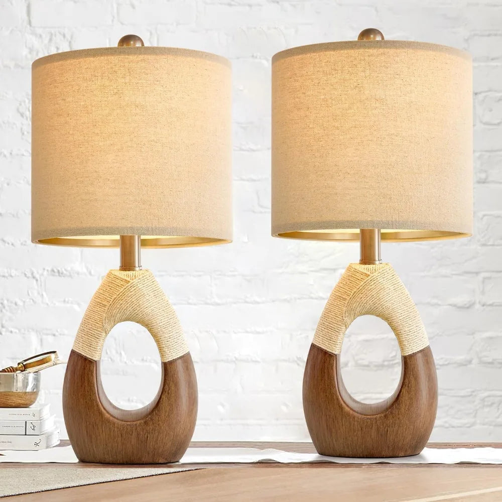 Boho Rattan Table Lamps Set