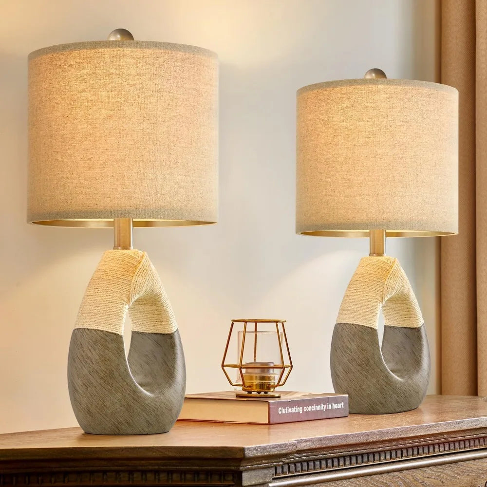 Boho Rattan Table Lamps Set