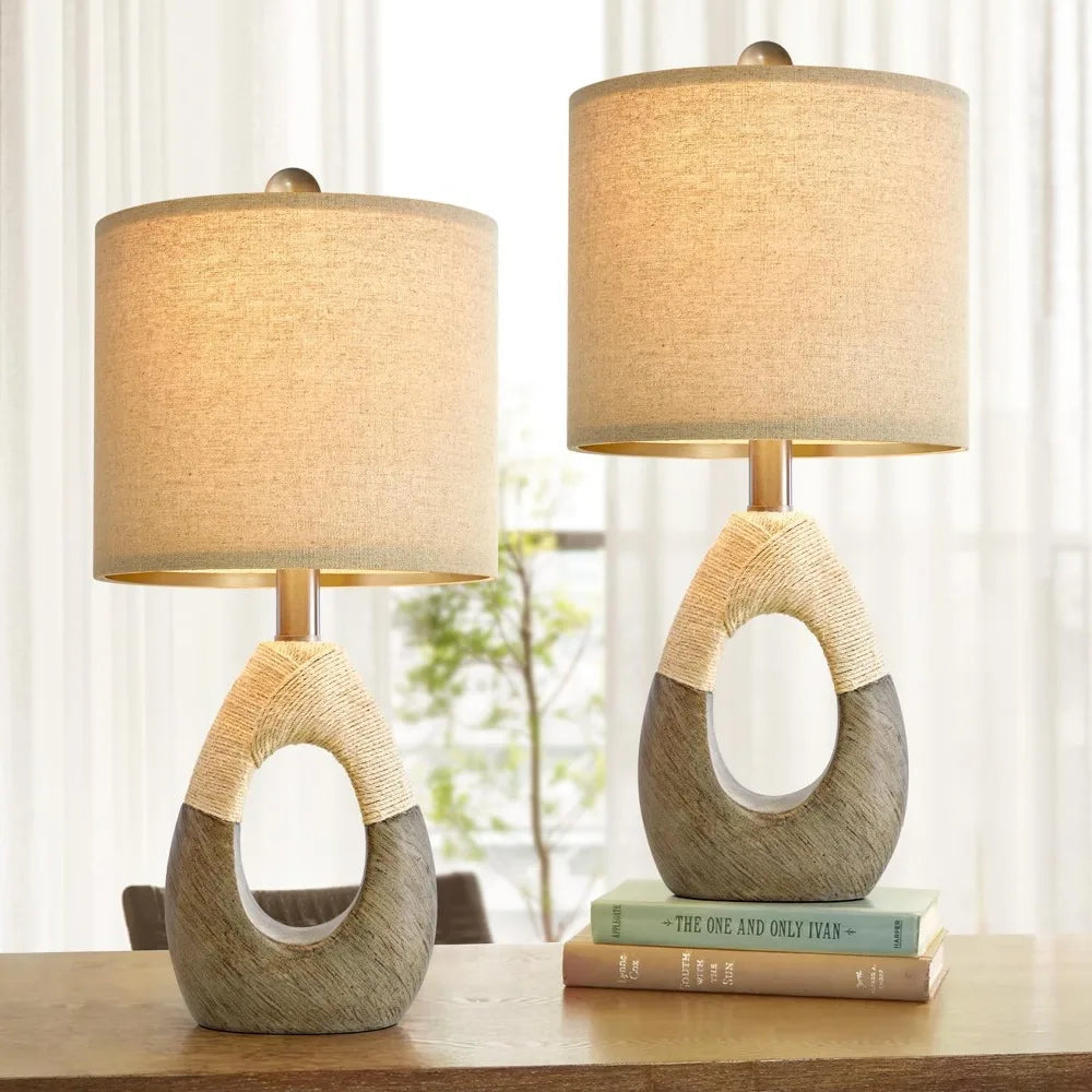 Boho Rattan Table Lamps Set