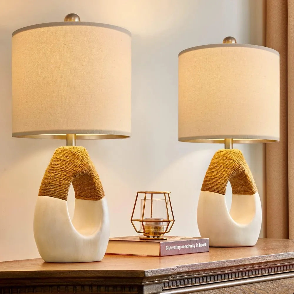 Boho Rattan Table Lamps Set