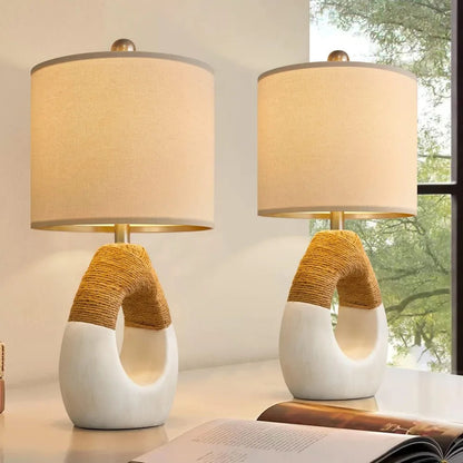 Boho Rattan Table Lamps Set