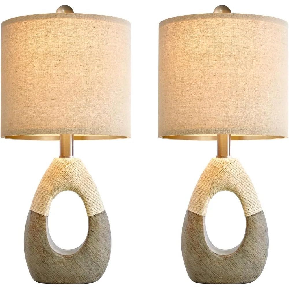 Boho Rattan Table Lamps Set