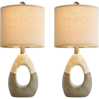 Boho Rattan Table Lamps Set