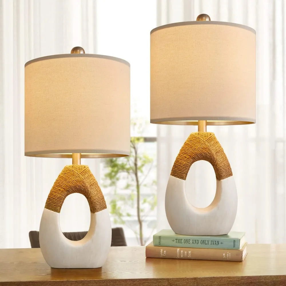 Boho Rattan Table Lamps Set