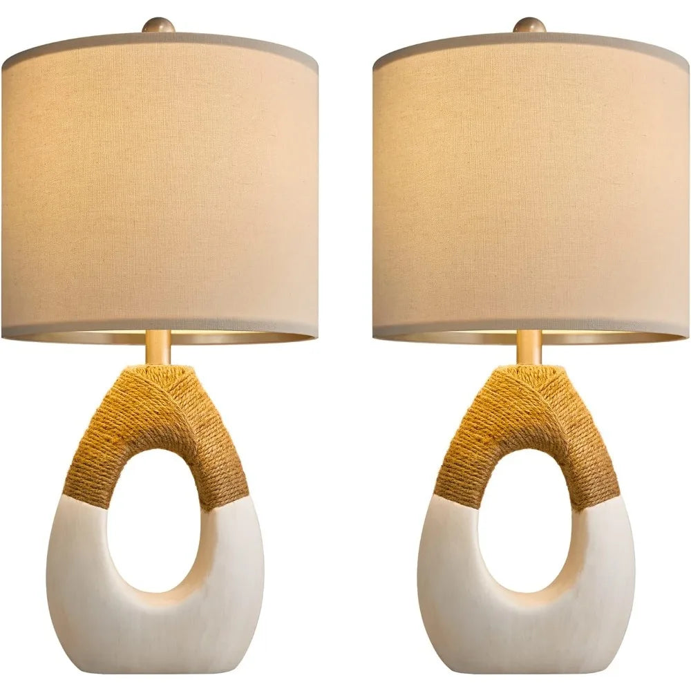 Boho Rattan Table Lamps Set