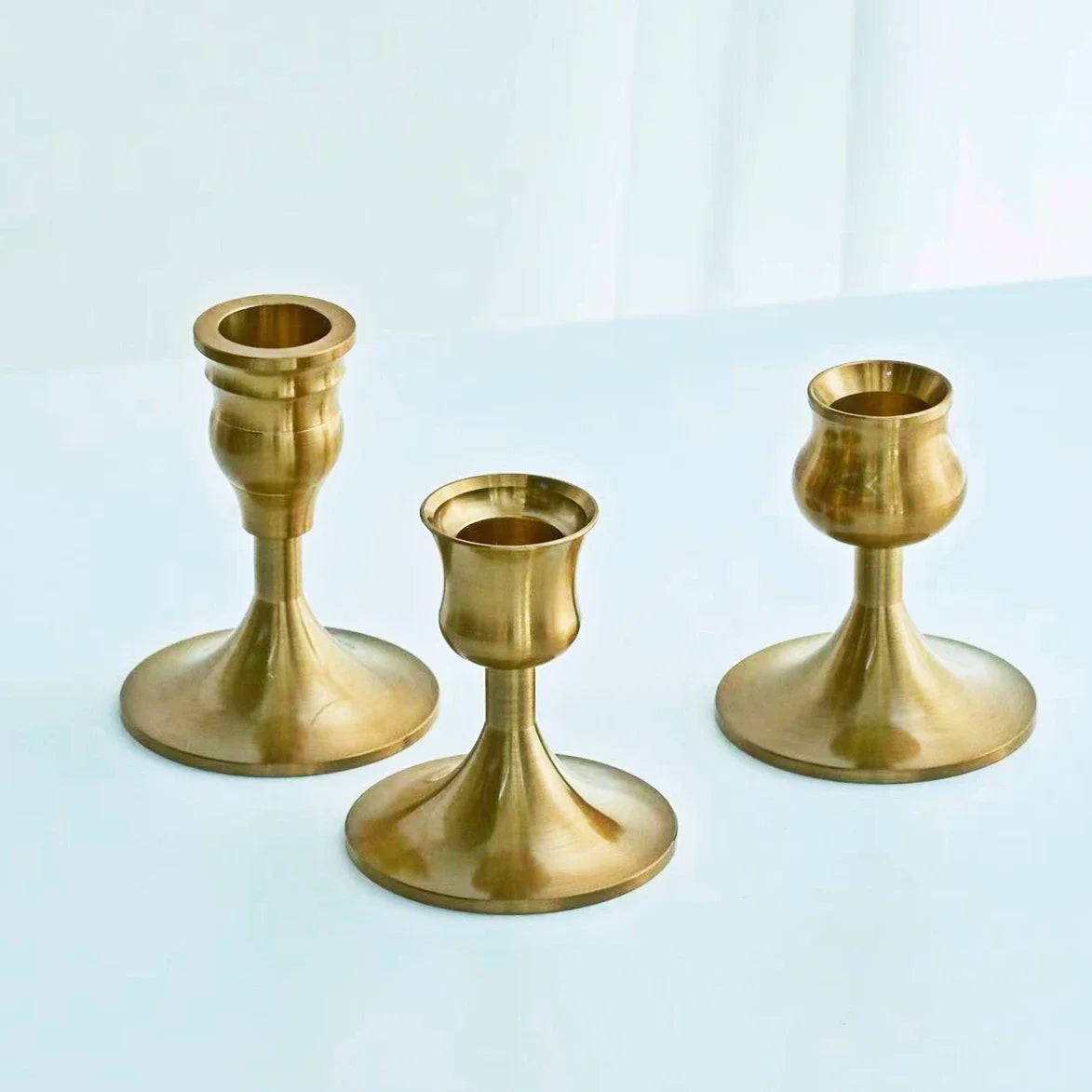 Brass Gold 3pc Candlestick Holder Set