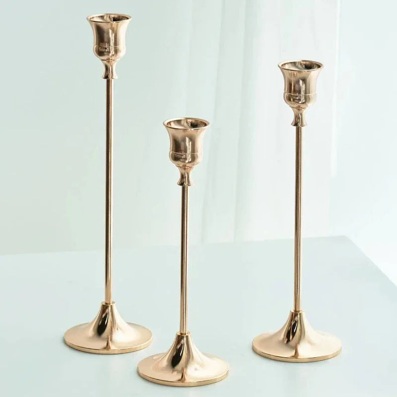 Brass Gold 3pc Candlestick Holder Set