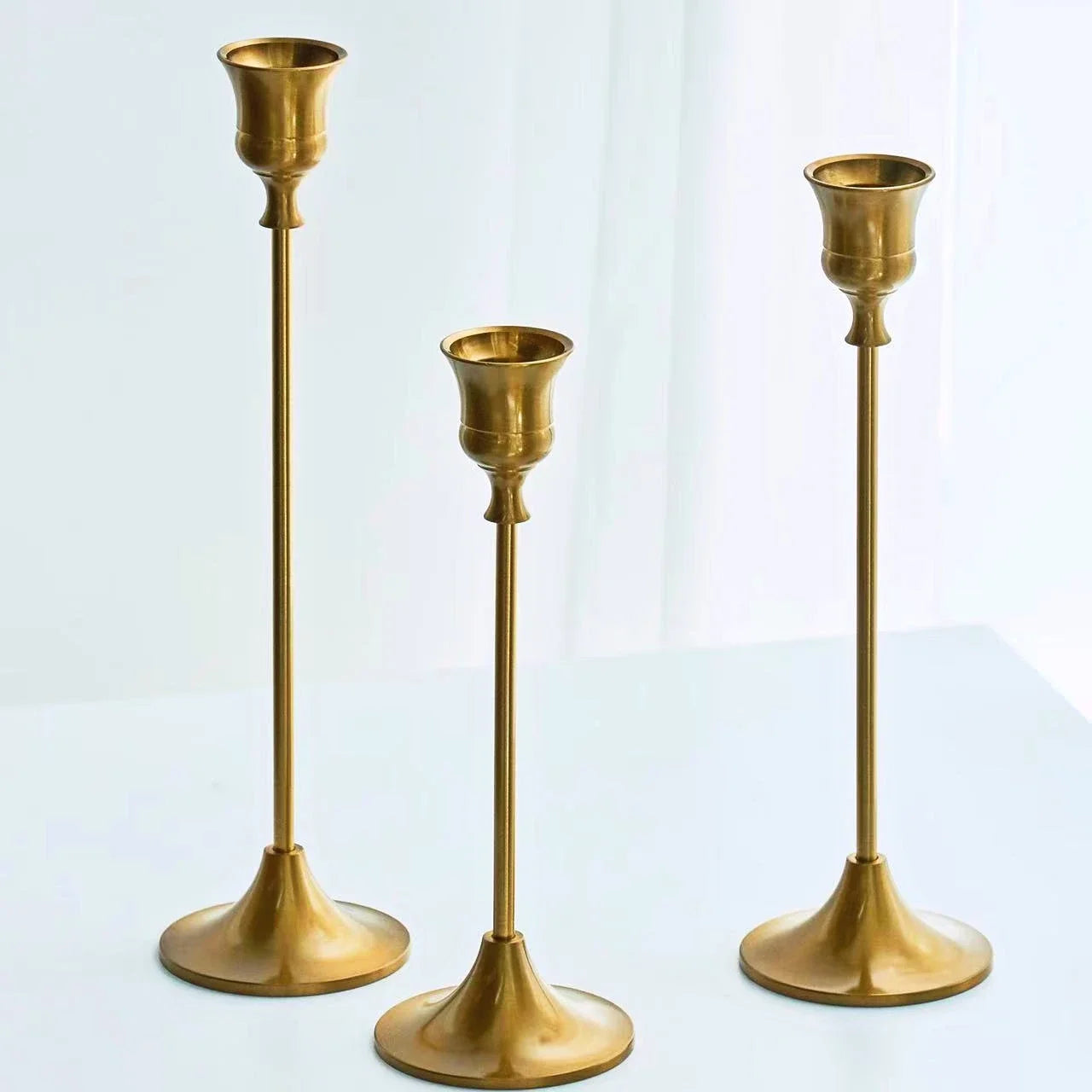 Brass Gold 3pc Candlestick Holder Set