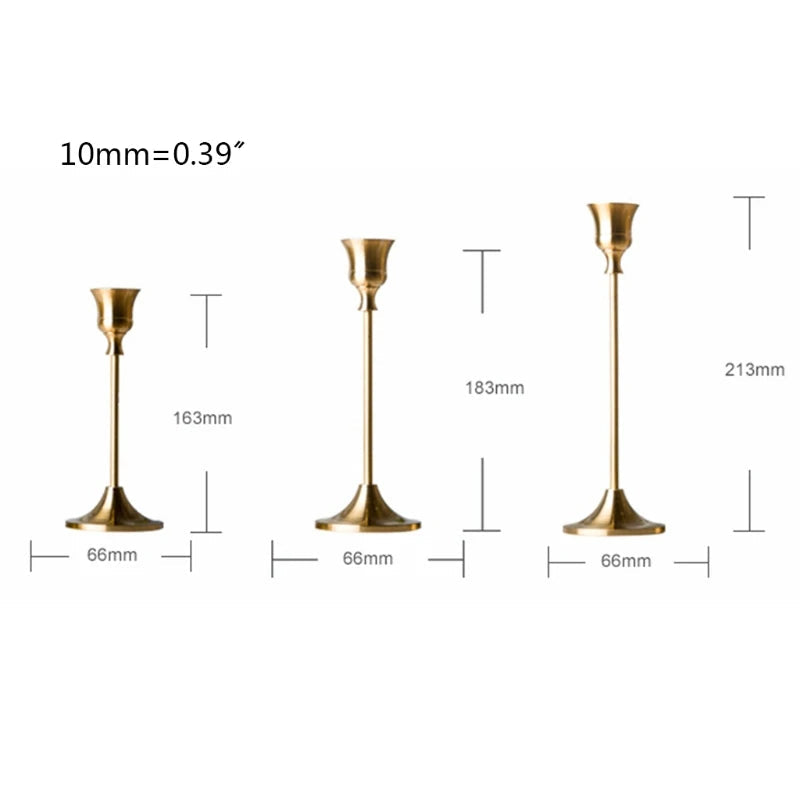 Brass Gold 3pc Candlestick Holder Set