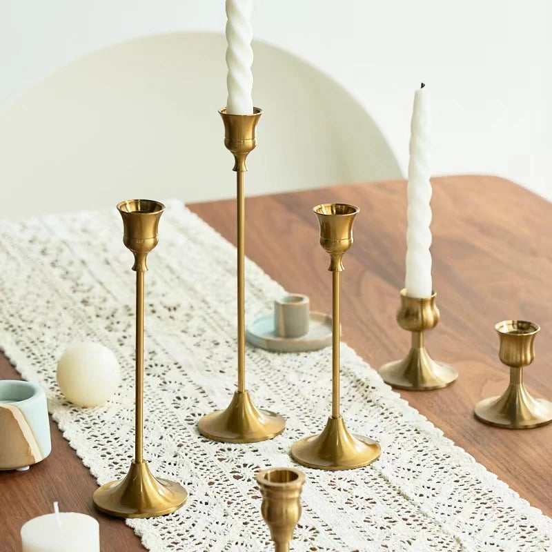 Brass Gold 3pc Candlestick Holder Set