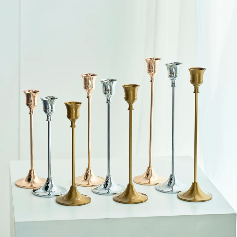 Brass Gold 3pc Candlestick Holder Set